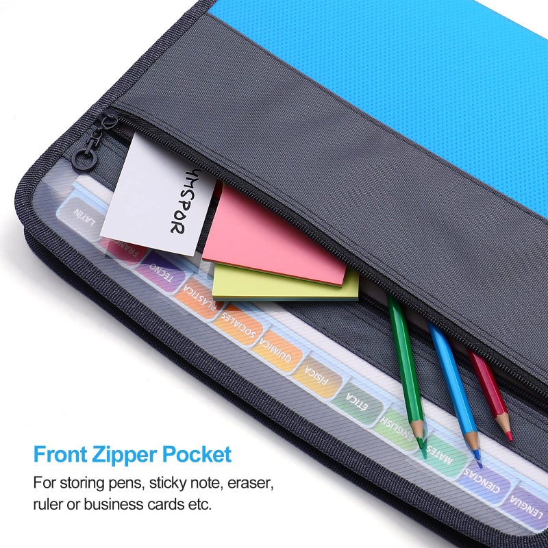 MEGREZ Expanding File Folder with 13 Pockets, A4 Paper File Folder with Zipper Color Labels, Waterproof Accordion File Folder Organizer for Home Office, Blue - Image 4